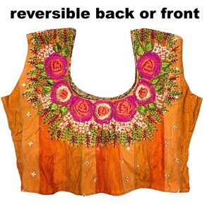 top handmade S vintage INDIA embroidered pullover cropped scoop neck sleeveless